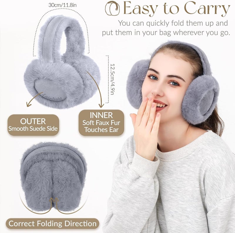 Lainlight Store Ear Muffs for Winter Women Faux Fur Warm Earmuffs Foldable Cute Fuzzy Ear Warmers - Image 2